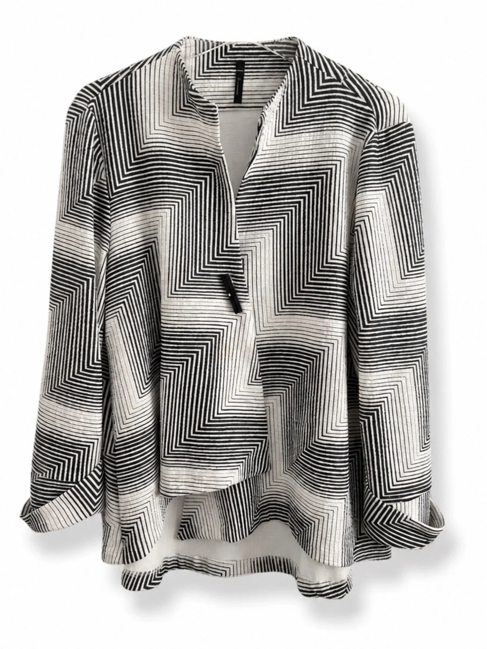 IC COLLECTION CONNIE K Black White Geometric Art to Wear Top Jacket SZ L - Picture 2 of 5